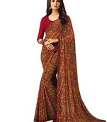 Red Printed Chiffon Saree With Blouse