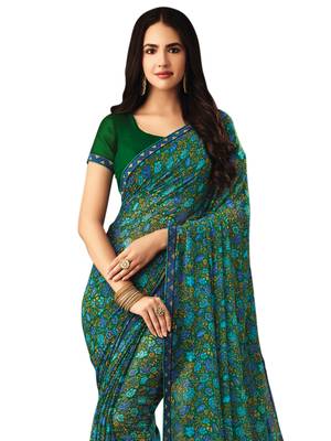 Light Green Printed Chiffon Saree With Blouse 2