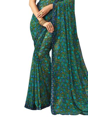 Light Green Printed Chiffon Saree With Blouse 3