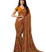 Light Mustard Printed Chiffon Saree With Blouse