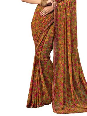 Light Mustard Printed Chiffon Saree With Blouse 3