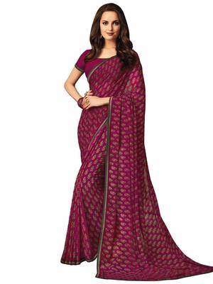 Purple Printed Chiffon Saree With Blouse 1