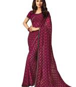 Purple Printed Chiffon Saree With Blouse