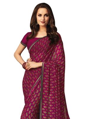 Purple Printed Chiffon Saree With Blouse 2