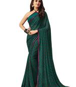 Green Printed Chiffon Saree With Blouse