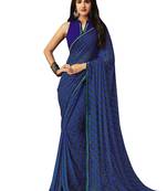 Dark Blue Printed Chiffon Saree With Blouse