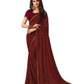 Red Printed Chiffon Saree With Blouse