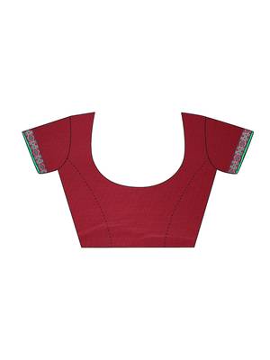 Red Printed Chiffon Saree With Blouse 4