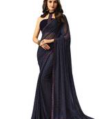 Dark Blue Printed Chiffon Saree With Blouse
