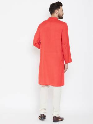 Orange Plain Pure Cotton Men Kurtas 3