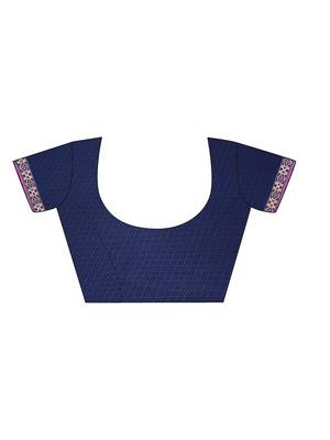Dark Blue Printed Chiffon Saree With Blouse 4