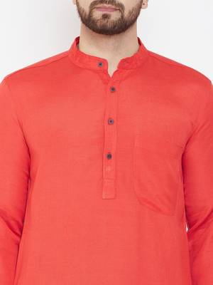 Orange Plain Pure Cotton Men Kurtas 5
