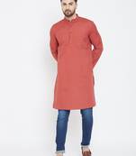 Brown Plain Pure Cotton Men Kurtas