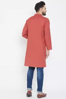 Brown Plain Pure Cotton Men Kurtas