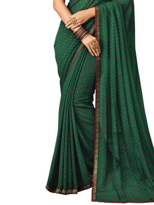 Teal Printed Chiffon Saree With Blouse 3