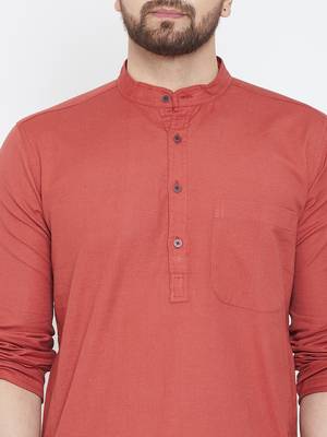 Brown Plain Pure Cotton Men Kurtas 5