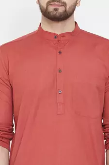 Brown Plain Pure Cotton Men Kurtas
