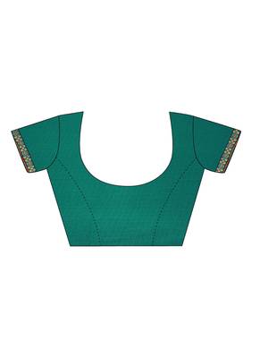 Teal Printed Chiffon Saree With Blouse 4