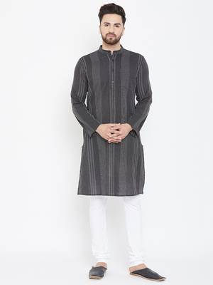 Black Printed Pure Cotton Men Kurtas 1