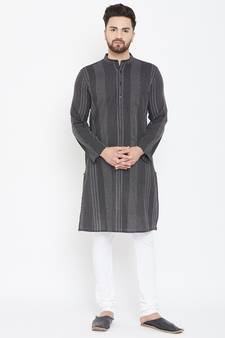 Black Printed Pure Cotton Men Kurtas
