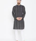 Black Printed Pure Cotton Men Kurtas