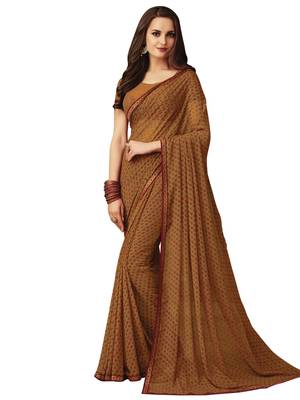Mustard Printed Chiffon Saree With Blouse 1