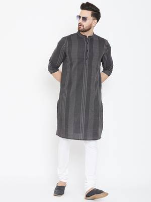 Black Printed Pure Cotton Men Kurtas 2