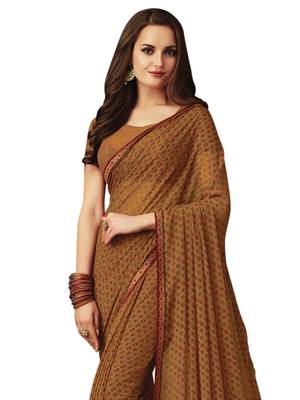 Mustard Printed Chiffon Saree With Blouse 2