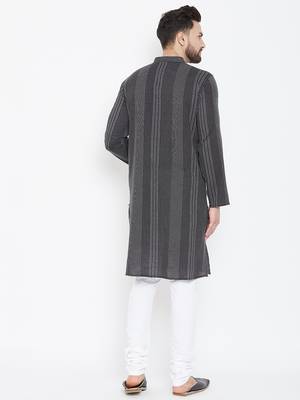 Black Printed Pure Cotton Men Kurtas 3