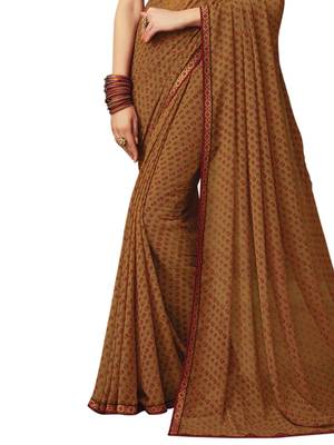 Mustard Printed Chiffon Saree With Blouse 3