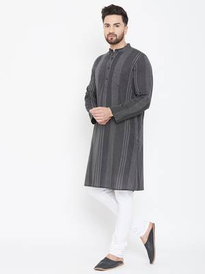 Black Printed Pure Cotton Men Kurtas 4