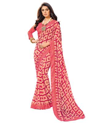 Light Pink Printed Georgette Saree With Blouse 1