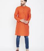 Orange Woven Pure Cotton Men Kurtas