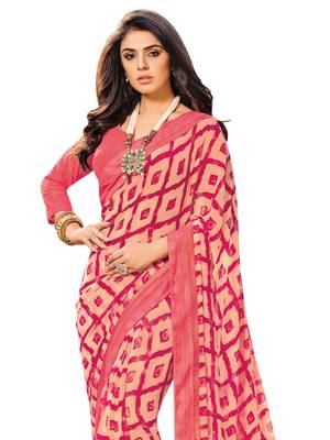 Light Pink Printed Georgette Saree With Blouse 2