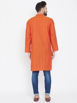 Orange Woven Pure Cotton Men Kurtas 3