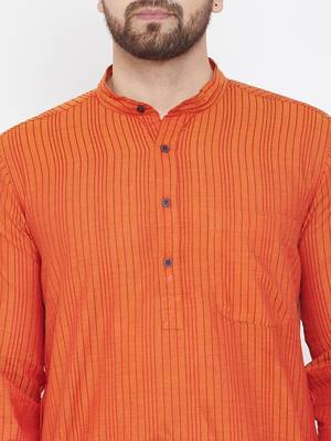 Orange Woven Pure Cotton Men Kurtas 5