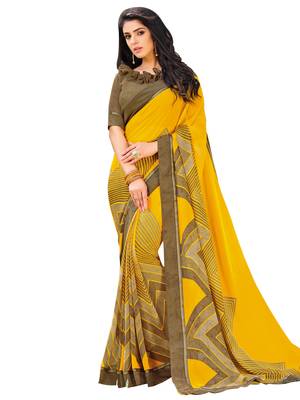 Yellow Printed Georgette Saree With Blouse 1