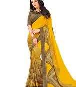 Yellow Printed Georgette Saree With Blouse