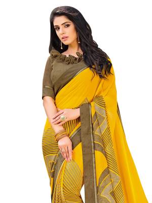 Yellow Printed Georgette Saree With Blouse 2