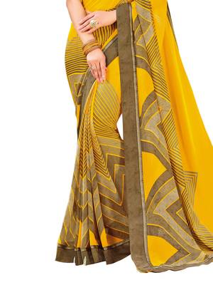 Yellow Printed Georgette Saree With Blouse 3