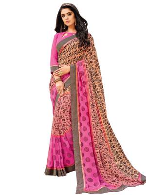 Pink Printed Georgette Saree With Blouse 1