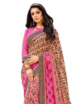 Pink Printed Georgette Saree With Blouse 2