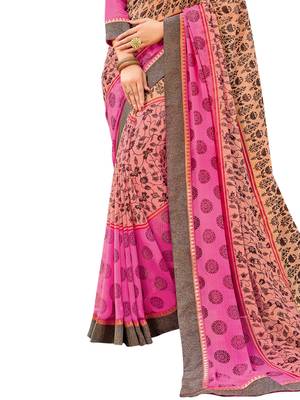 Pink Printed Georgette Saree With Blouse 3