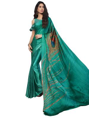 Green Printed Chiffon Saree With Blouse 1