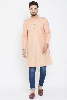 Pink Woven Pure Linen Men Kurtas