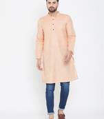 Pink Woven Pure Linen Men Kurtas