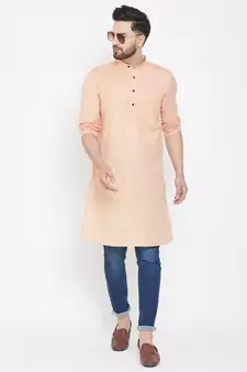 Pink Woven Pure Linen Men Kurtas