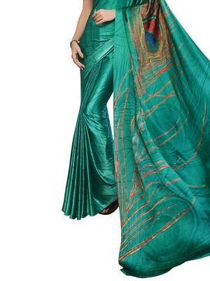 Green Printed Chiffon Saree With Blouse 3