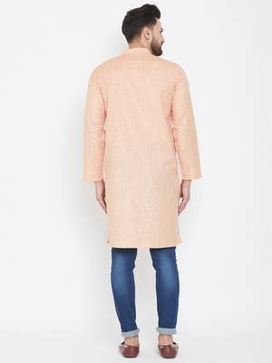 Pink Woven Pure Linen Men Kurtas 3