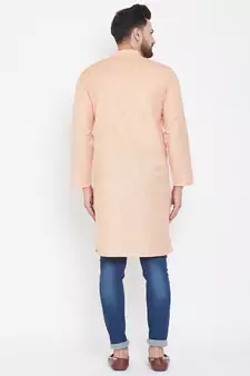 Pink Woven Pure Linen Men Kurtas
